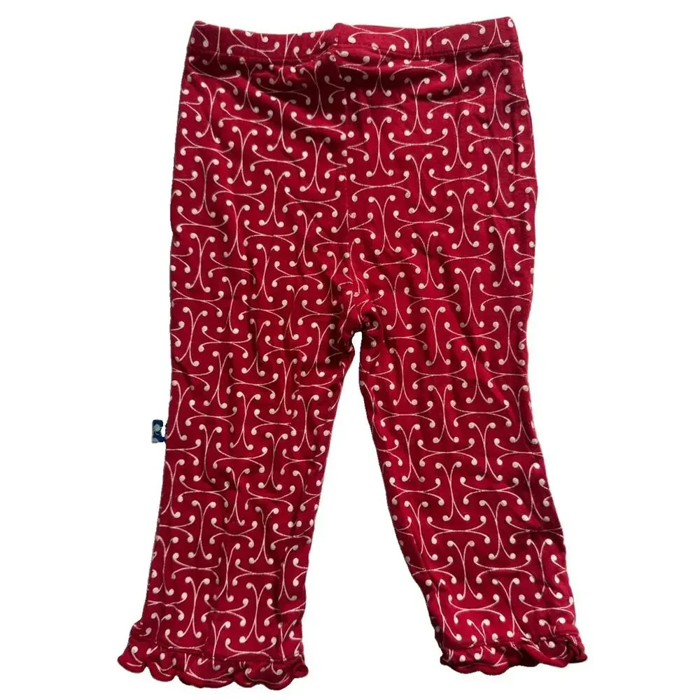 Kicky Pants Baby Girls Bamboo 6-12M Red Ruffle Top Pants 2 Piece Set